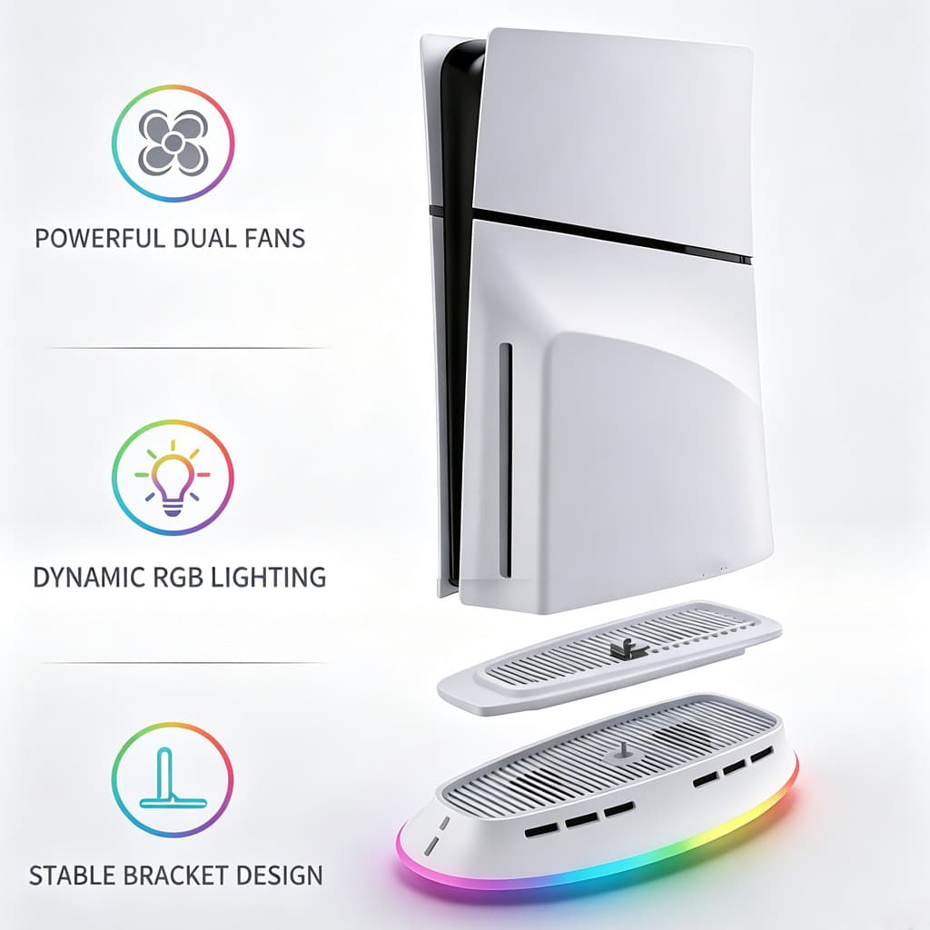 Suporte De Resfriamento RGB Compatível Com PS5/PS5 Slim Pro | Ventiladores Silenciosos Duplos Iluminação 2 Portas USB Ba