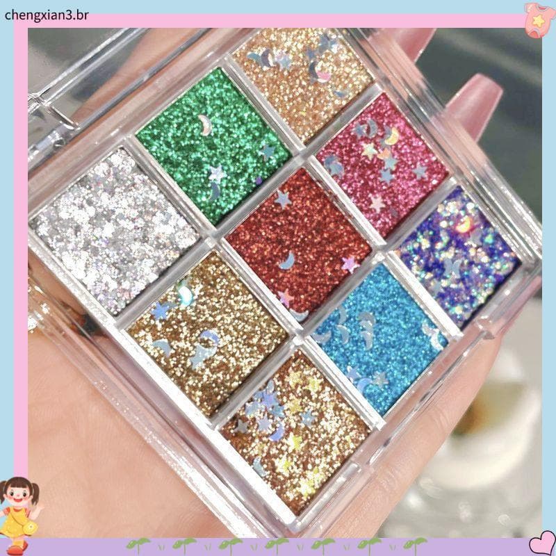 Paleta de sombras de nove cores para palco, Gel brilhante com lantejoulas, fácil de começar, Natural, fino, piscante, nã