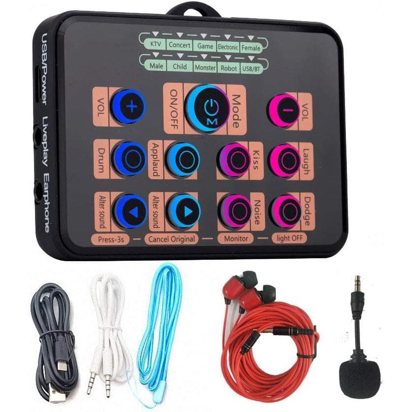 Mini Placa de Som, Modificador de Voz Portátil para PS4/Xbox One/PC/Telefone/Notebooks/Anfitriões/Modelos de Voz Feminin