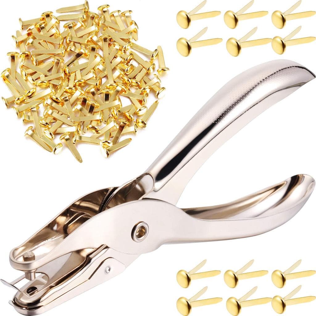 300 Peças de Fixadores de Papel de 3/4 Polegadas, Pequenos Pregos Redondos de Metal com Furador para Scrapbooking, Artes