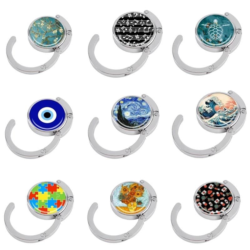 Evil Eyes Gancho Portátil Dobrável para Bolsas, Suporte para Bolsas com Pintura a Óleo, Gancho de Mesa Redondo, Gancho d