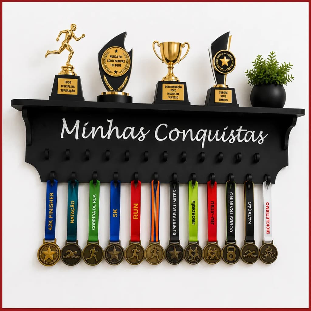 Porta Troféus E Medalhas Prateleira Mdf 6mm Preto Expositor