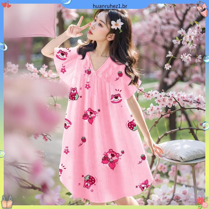 Crianças casa pijamas meninas verão princesa estilo na moda médio grande crianças bonito fino de manga curta gelo seda m