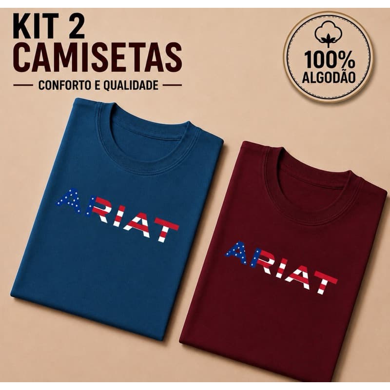 Kit 2 Camisetas AriatTEXAS E ADULTO 100% Algodão Unissex masculina Feminina Camisa Rodeio Country