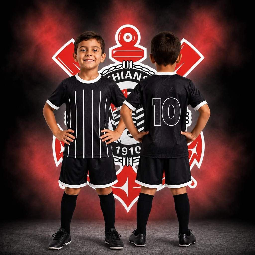 Kit Conjunto Infantil TIMAO LISTRADO RETRO Camisa e Short Futebol Menino TOP