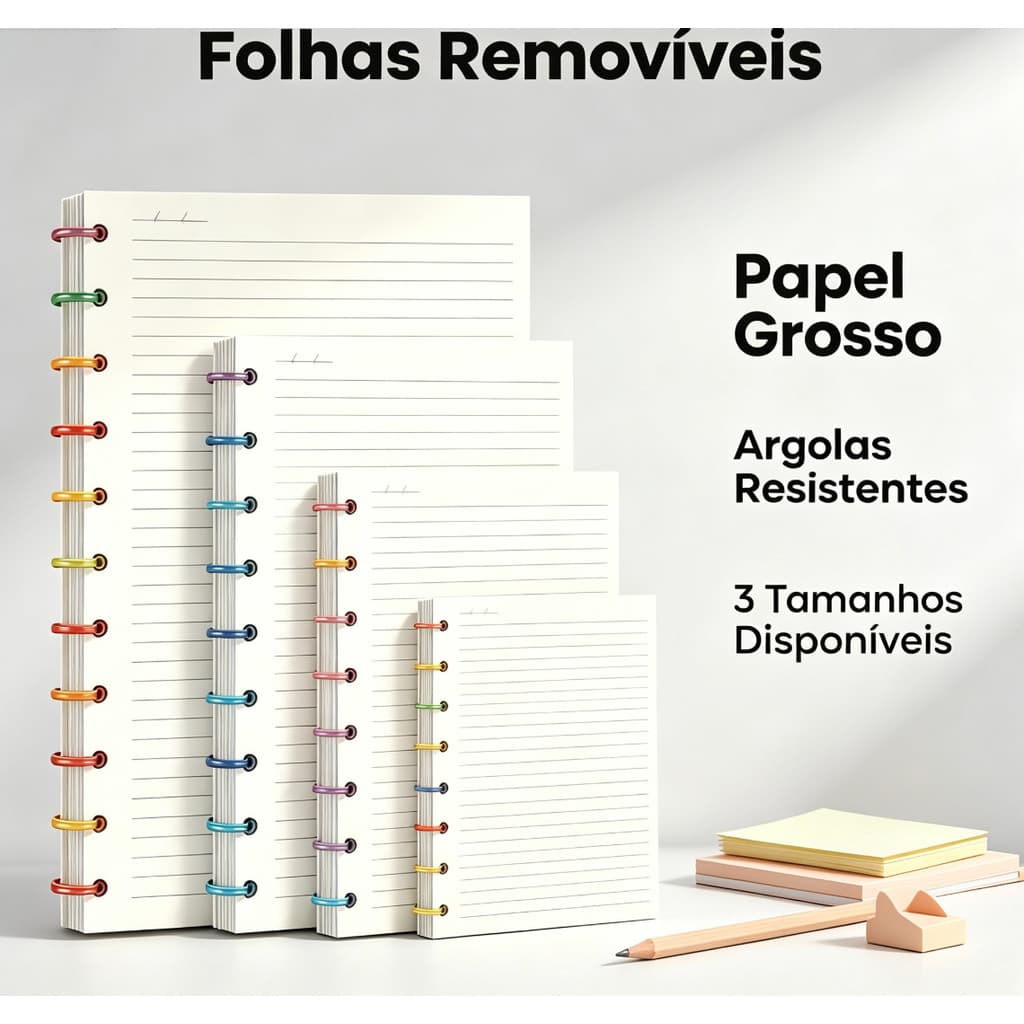 Caderno Argolado Refil Caderno Inteligente 80 Folhas Multifuros 8 10 11 Furos Escola Universidade