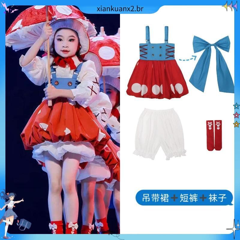 Fantasia infantil de cogumelo fofo, fantasia de dança de cogumelo Oz, chapéu Lolita