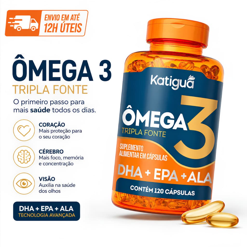 Ômega 3 Tripla Fonte EPA DHA ALA 120 Cápsulas Softgel Concentrado