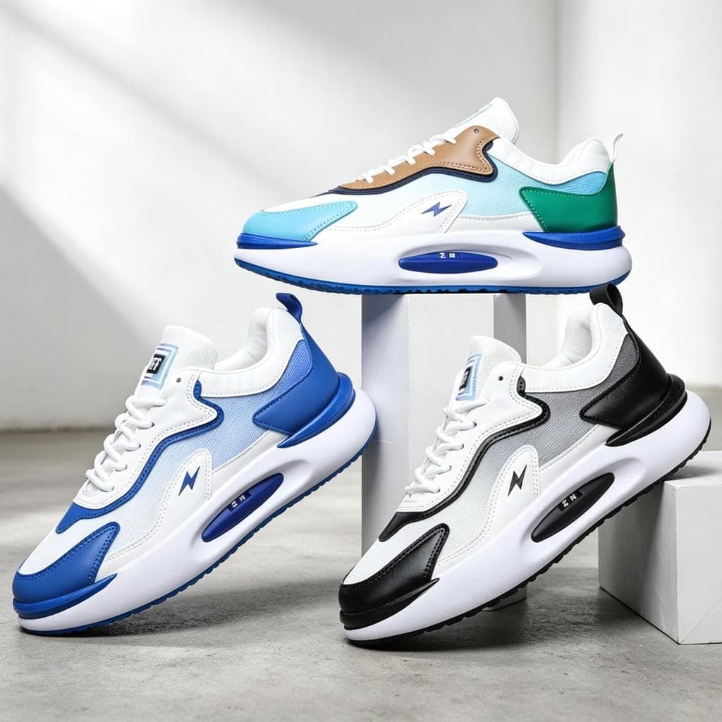 Sapatos masculinos de tecido voador, respirável, sola grossa, malha simples, calçados esportivos da moda, sapatos casuai
