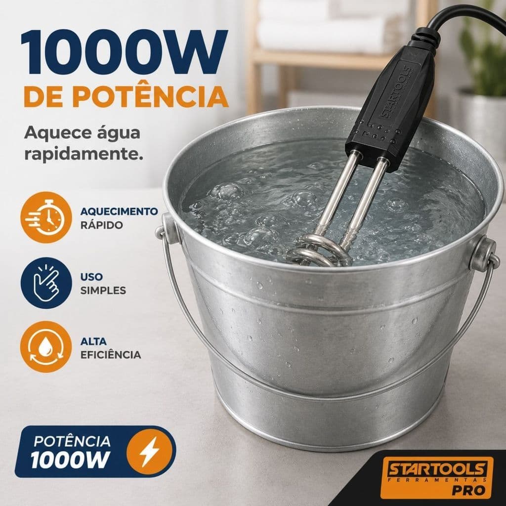 Ebulidor Elétrico Mergulhão Rabo Quente 1000W Startools 110V 220V Aquecedor De Água Por Imersão