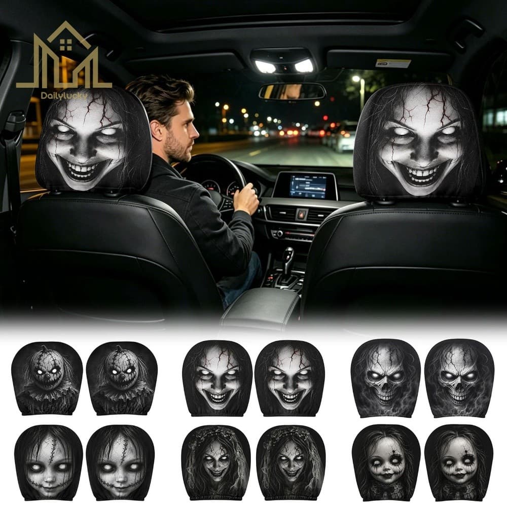 Máscara Facial Fantasma Para Encosto De Cabeça De Carro , Protetor Elástico Decoração De Halloween [Dailylucky.br-DLY]