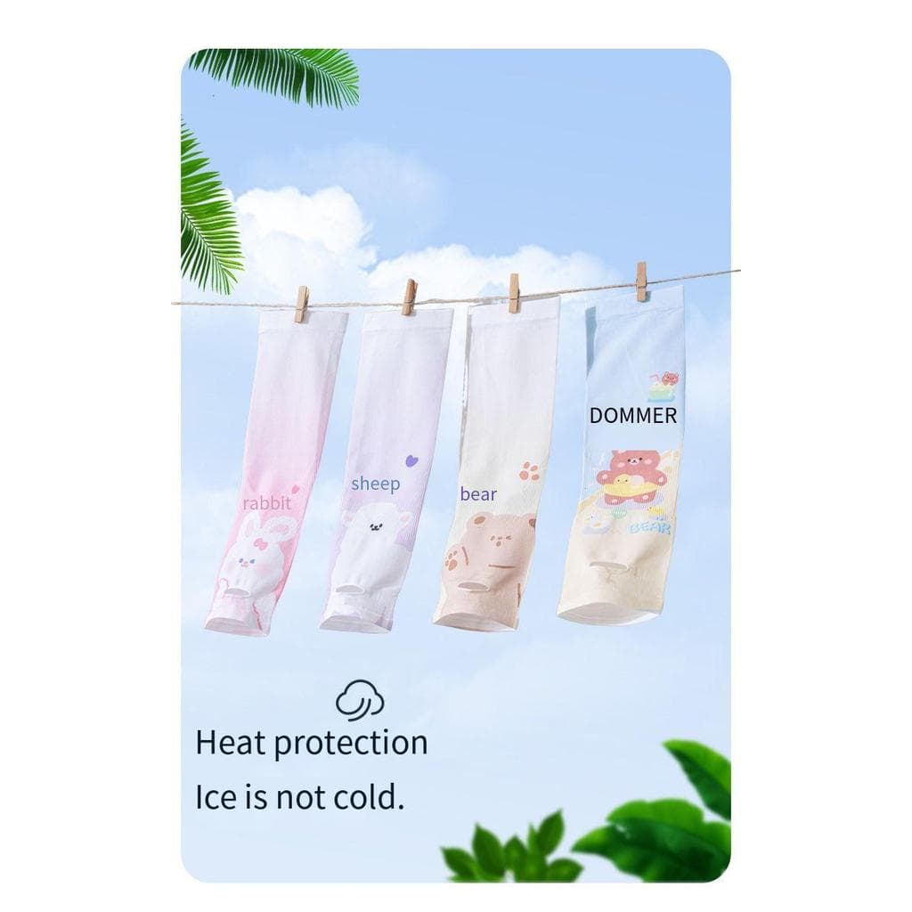 [Protetor solar infantil] Verão novo estilo desenho animado mangas de seda gelada 2-13 anos protetores de braço elástico