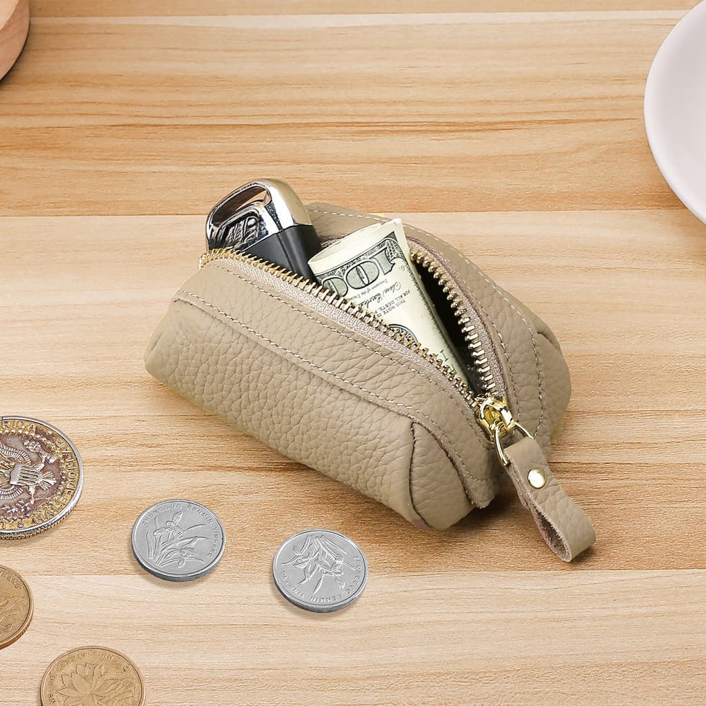 Pequena carteira de couro feminina para moedas, mini bolsa leve com zíper para guardar chaves e moedas, produto original