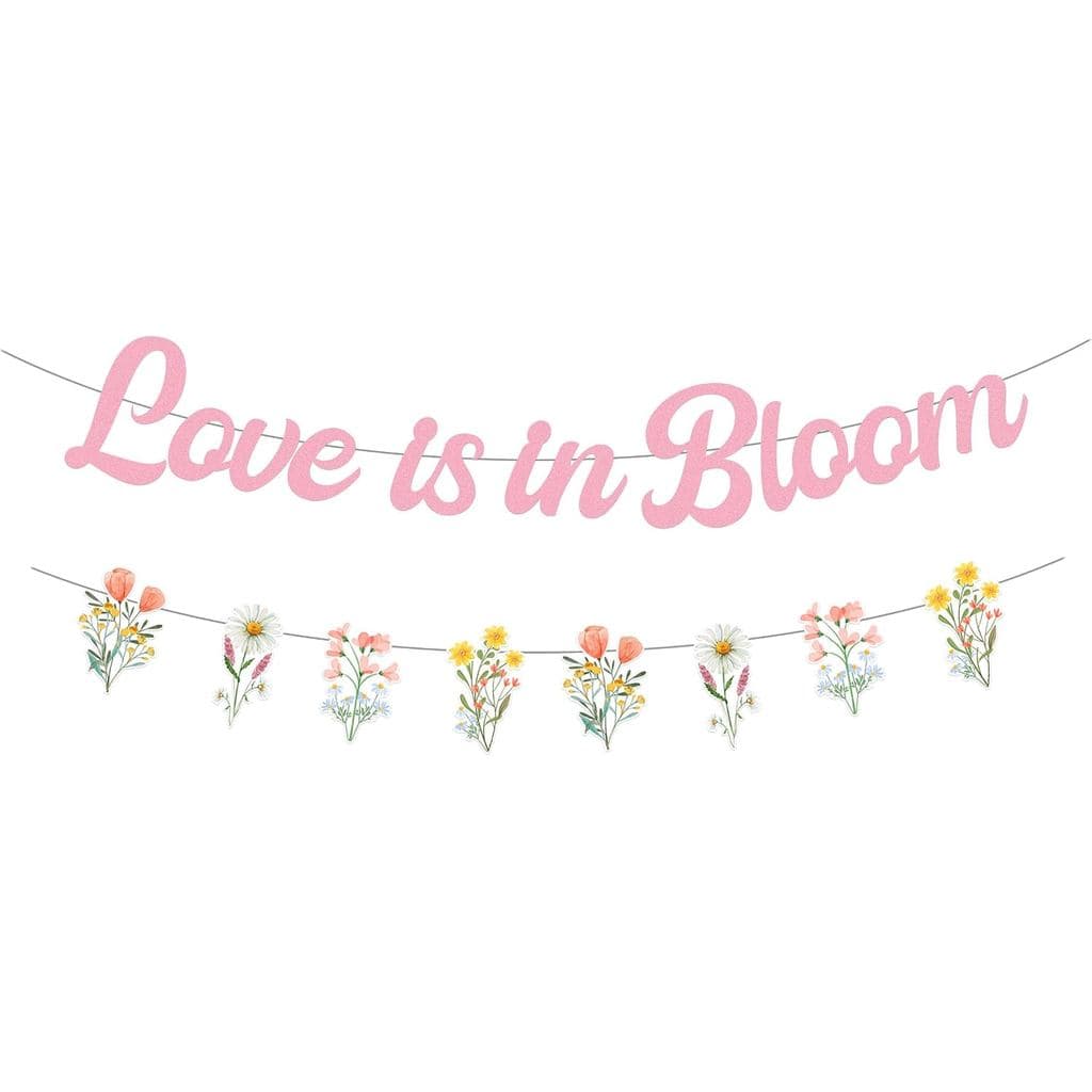 Decorações para Chá de Panela "O Amor Está em Flor" - Faixa "O Amor Está em " com Tema Floral de Flores Silvestres p