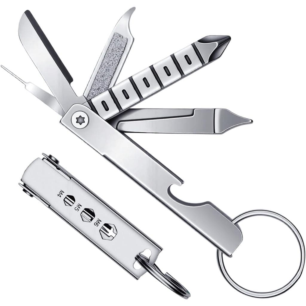Chaveiro Multifuncional 7 em 1 TENOC, Gadget Portátil de Aço Inoxidável com Pino Ejetor de Cartão SIM, Chaves de Fenda e