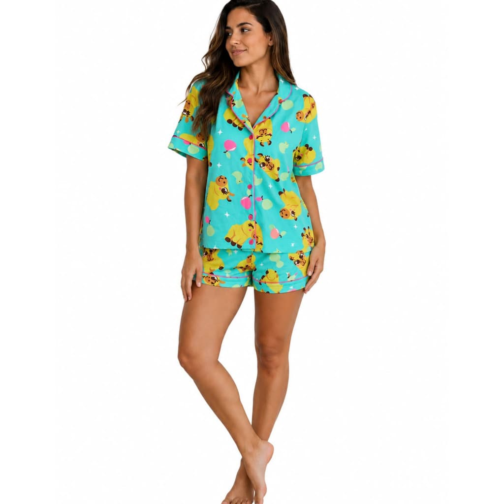Pijama Americano Feminino Capivara 100% Viscose Camisa e Short Original Puket