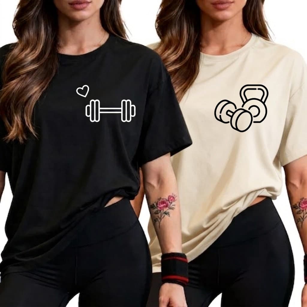 Kit 2 Camiseta Feminina Oversized Academia 100% Algodão TShirt Gym Treino Fitness