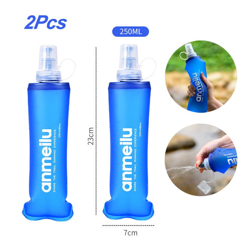 2Pcs Garrafa de Água Flexível Silicone 250ml Cantil Dobrável Esportivo para Corrida Trilha Caminhada Sem Vazamento Leve
