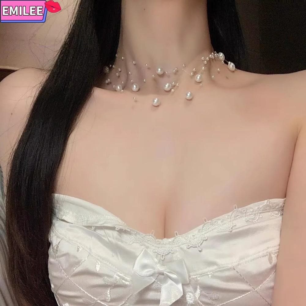 Colar EMILEE , Corrente De Clavícula Branca De Comprimento Ajustável , Casual De Joias Femininas Multicamadas