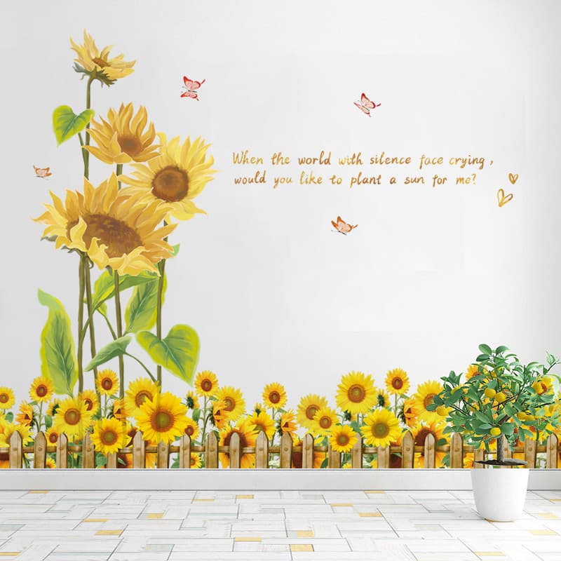 Girassol adesivos de parede parede decoração de parede adesivos papel de parede auto-adesivo 3D tridimensional rodapé ca