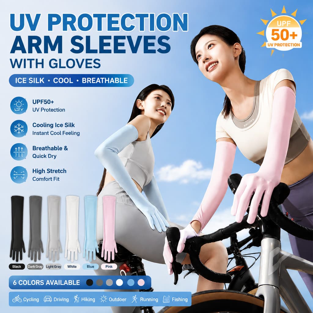 Mangas De Braço De Proteção UV De Seda Gelada Com Luvas Para Resfriamento De Compridas Respiráveis
