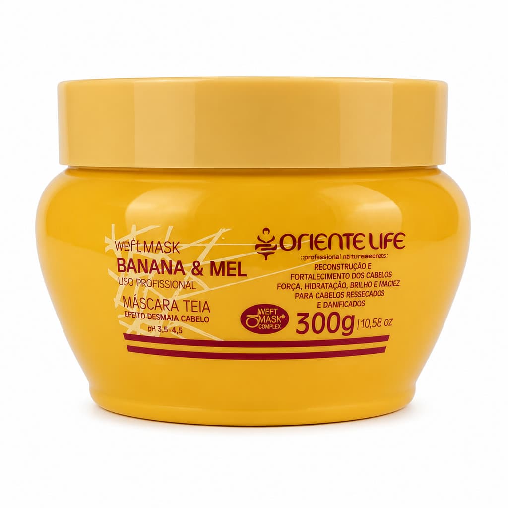 Máscara Capilar Oriente Life Banana &amp; Mel 300g, Reconstrução, Hidratação e Fortalecimento dos Cabelos