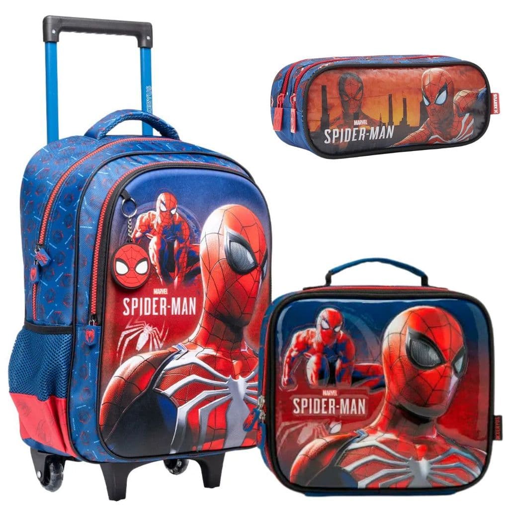 Kit Mochila Rodinha Lancheira Estojo Infantil Escolar Spiderman 17 Escolar Xeryus 14960