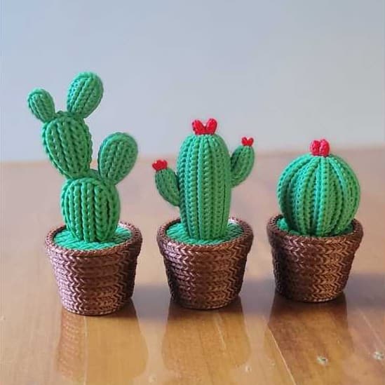 Mini Cactos Estilo Crochê Decorativo