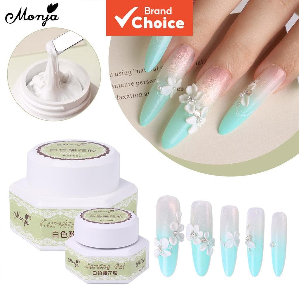 Monja 50g/10ml Gel de Escultura 3D para Unhas, Branco, Gel UV para Modelagem, Cola Adesiva para Unhas, Sem Limpar, Massa