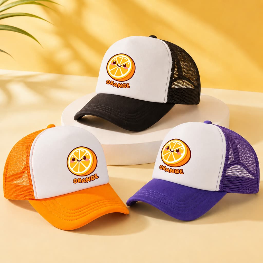 Chapéu De Beisebol Estampado Laranja Dos Desenhos Animados Malha Respirável Guarda-Sol Viagem Multifuncional Presente An