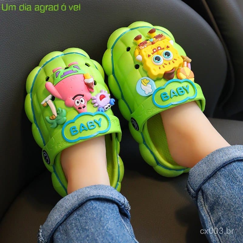 Chinelos de Banho Infantil/Sandálias Infantis/Desenhos Animados Bob Esponja Calça Quadrada Design/Meninos e Meninas Sola