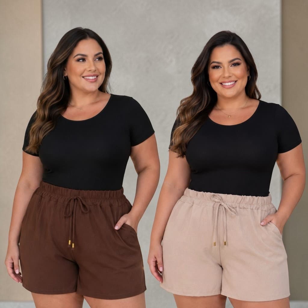 Short Feminino Tecido Duna Plus Size Com Bolso Soltinho GG G1 G2 G3 Elegante