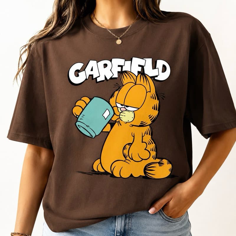Camiseta Garfield Coffe MOOD Feminina Camisa Unissex 100% Algodão Estampada
