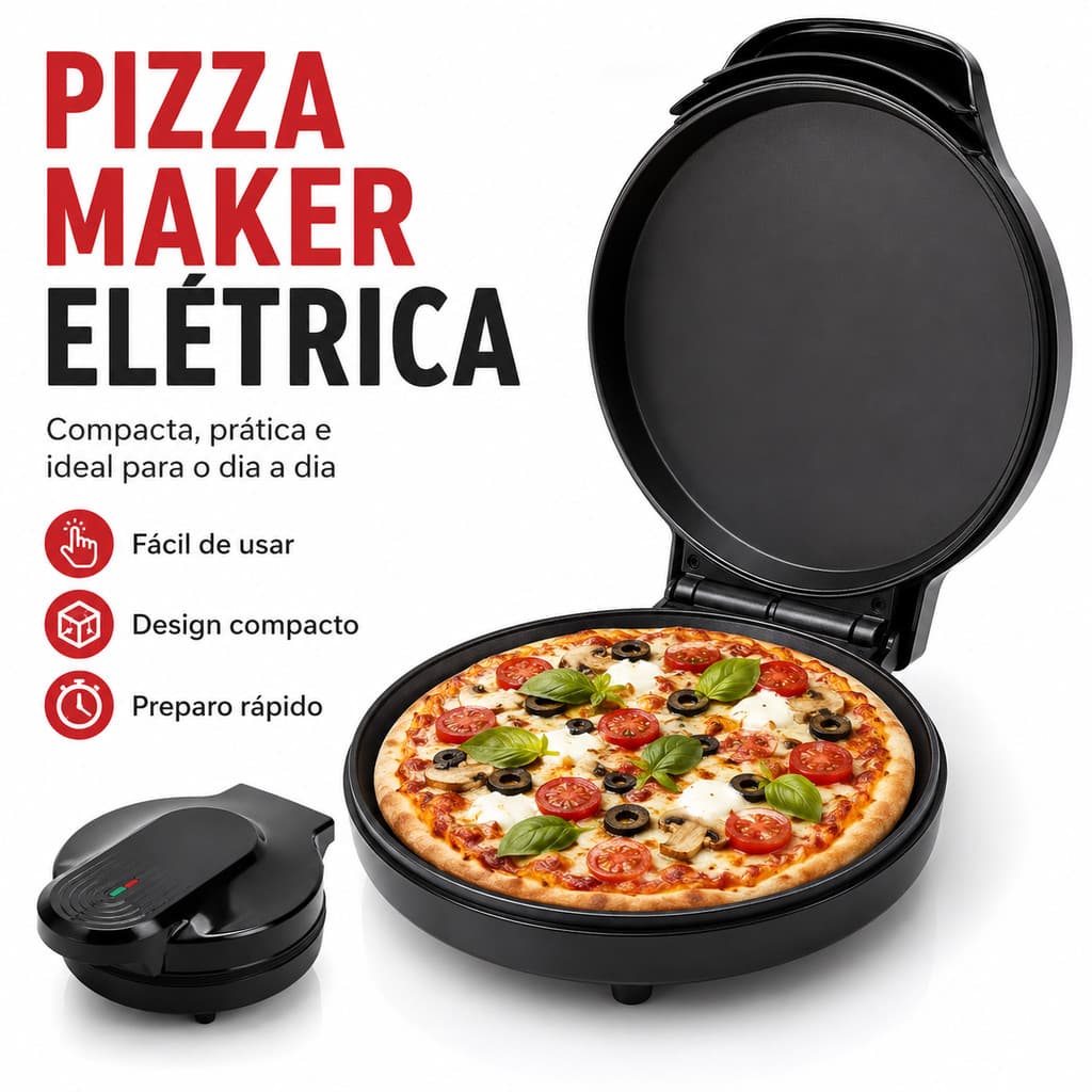Pizza Maker Elétrica Maquina de Pizza Forno Elétrico Assadeira Elétrica Aquecimento Superior e Inferior Antiaderente