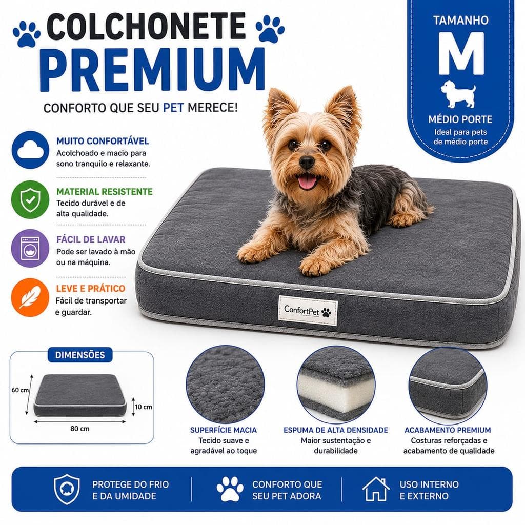 Colchão Caminha Pet Ortopédico ComfortWell Premium M Cinza