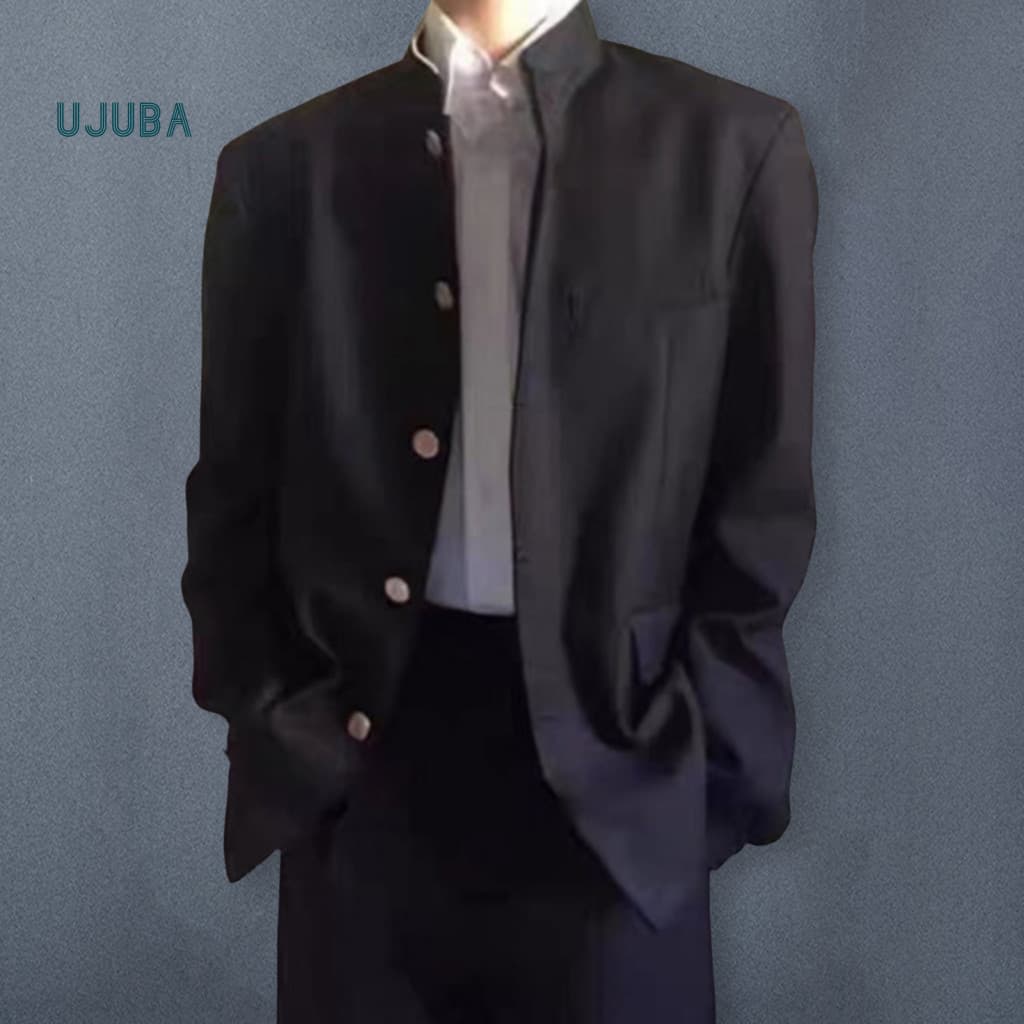 Solid Color Suit Jacket Men Dress Coat Men's Formal Stand-up Collar Single-breasted Blazer with Flap Pockets Classic Chi