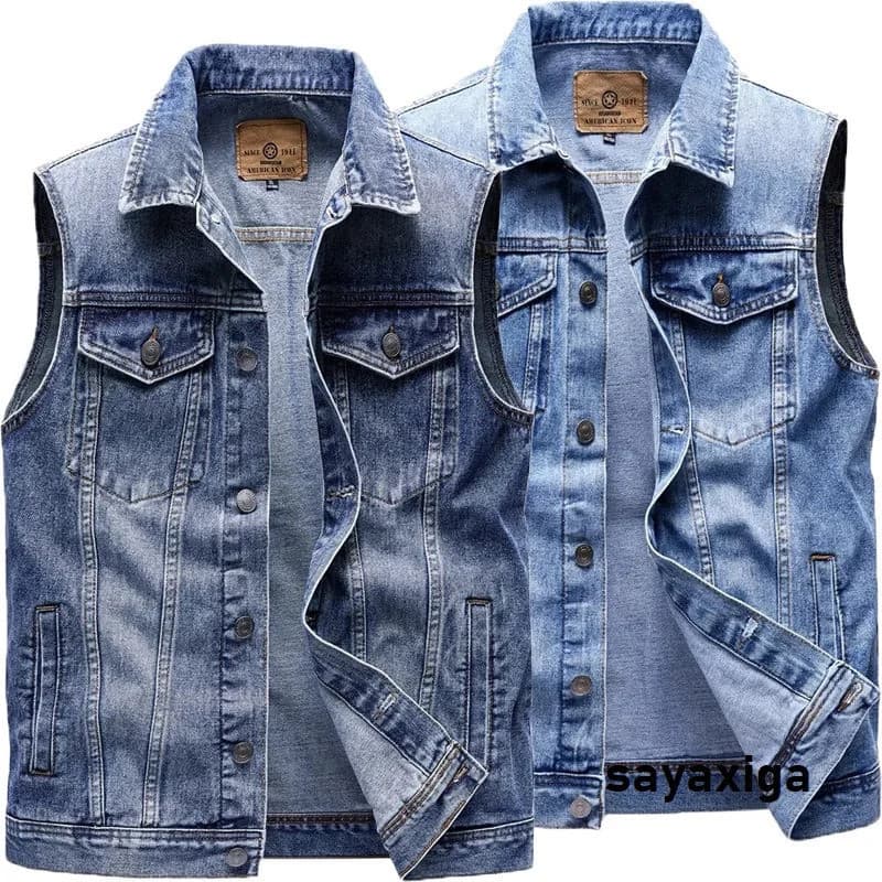 Colete Cargo jeans masculino, jaqueta sem mangas com vários bolsos, moda lavada, colete masculino, jaqueta