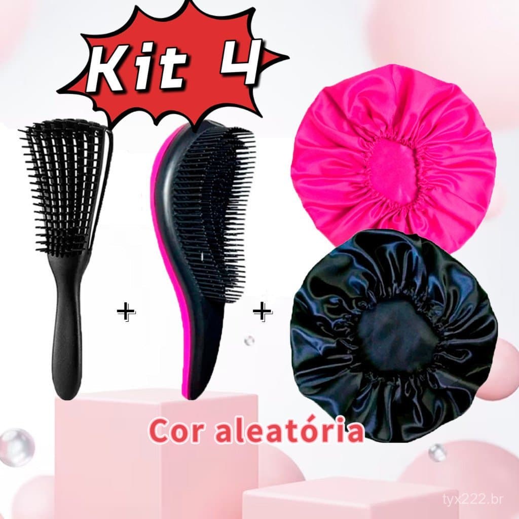 KIT 4 /Touca de Cetim Kit Com 2 + Escova Magica + Escova Polvo