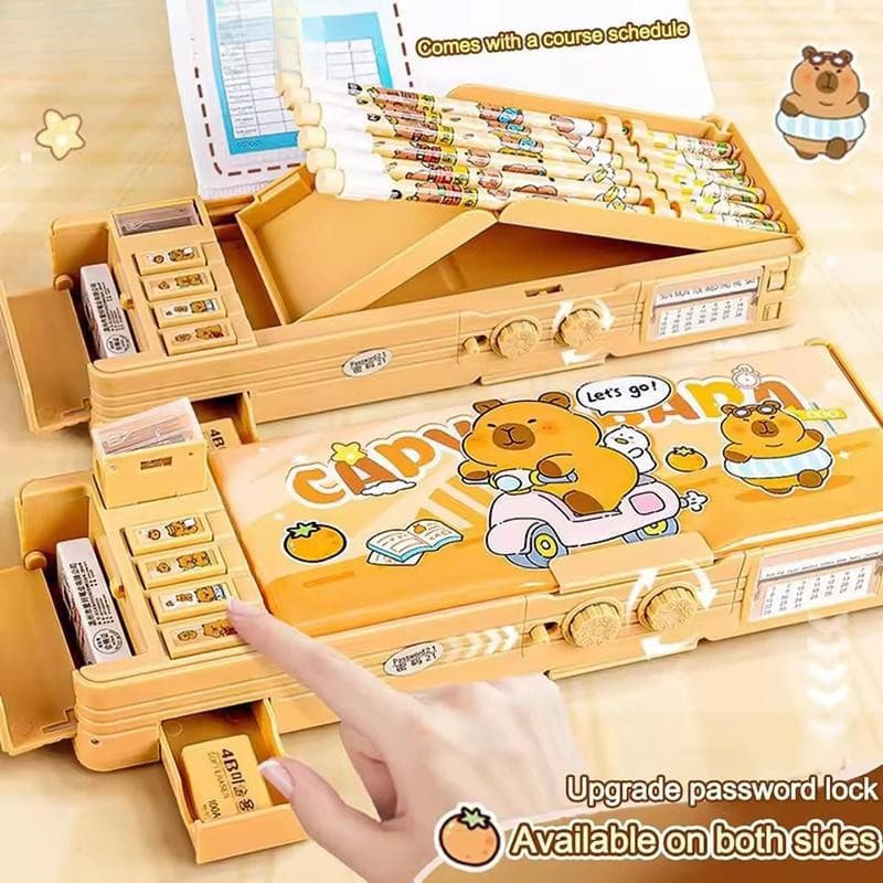 [Dream] Capivara multifuncional caixa de papelaria de grande capacidade com fechadura combinada FRTE