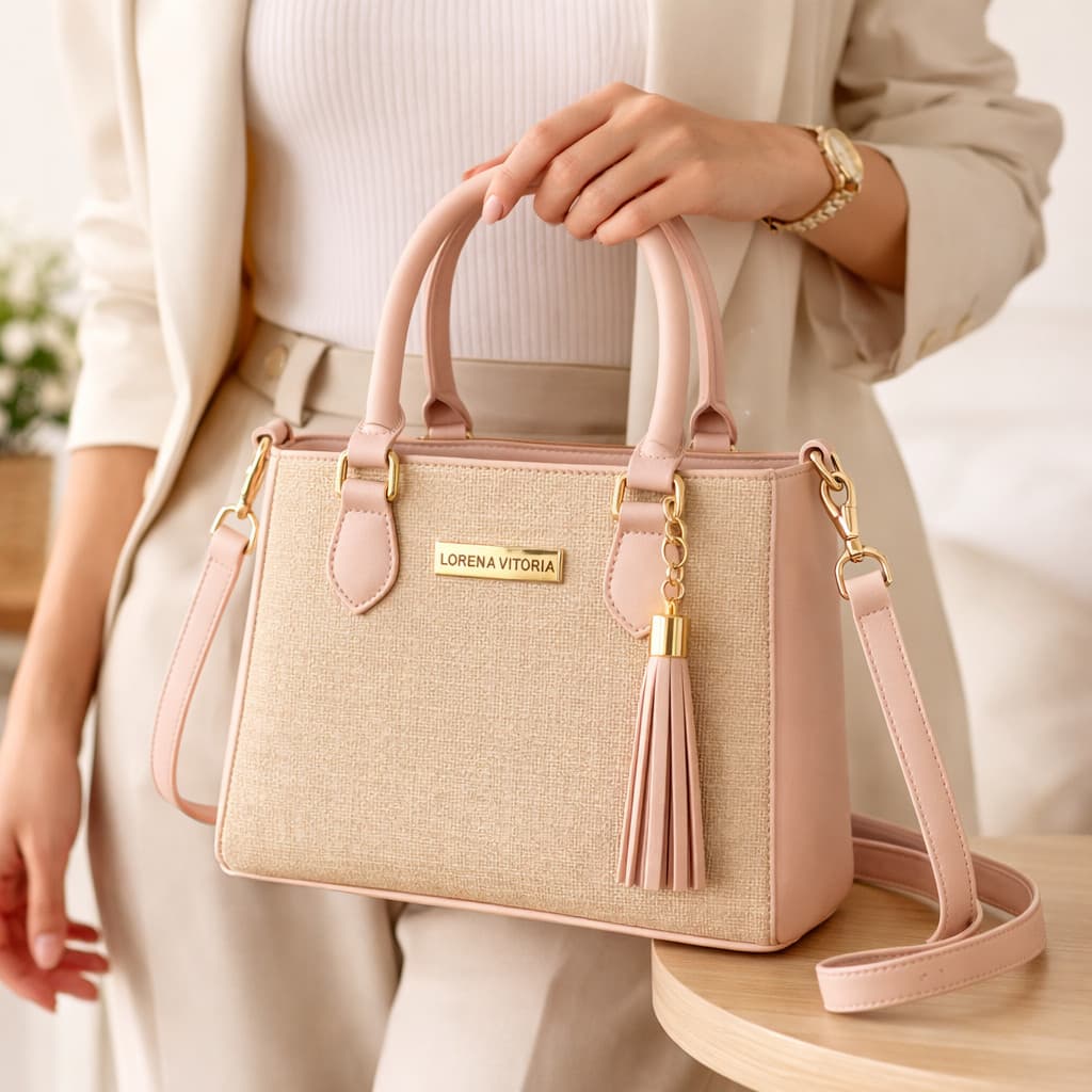Bolsa Feminina Lorena Vitória Palha Luxo Alça Dupla Transversal Elegante