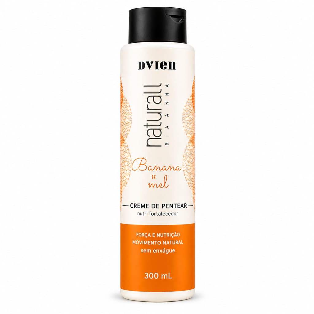 Creme de Pentear DVIEN Naturall Banana e Mel 300ml | Nutri Fortalecedor | Sem Enxágue | Hidratação e Controle do Frizz