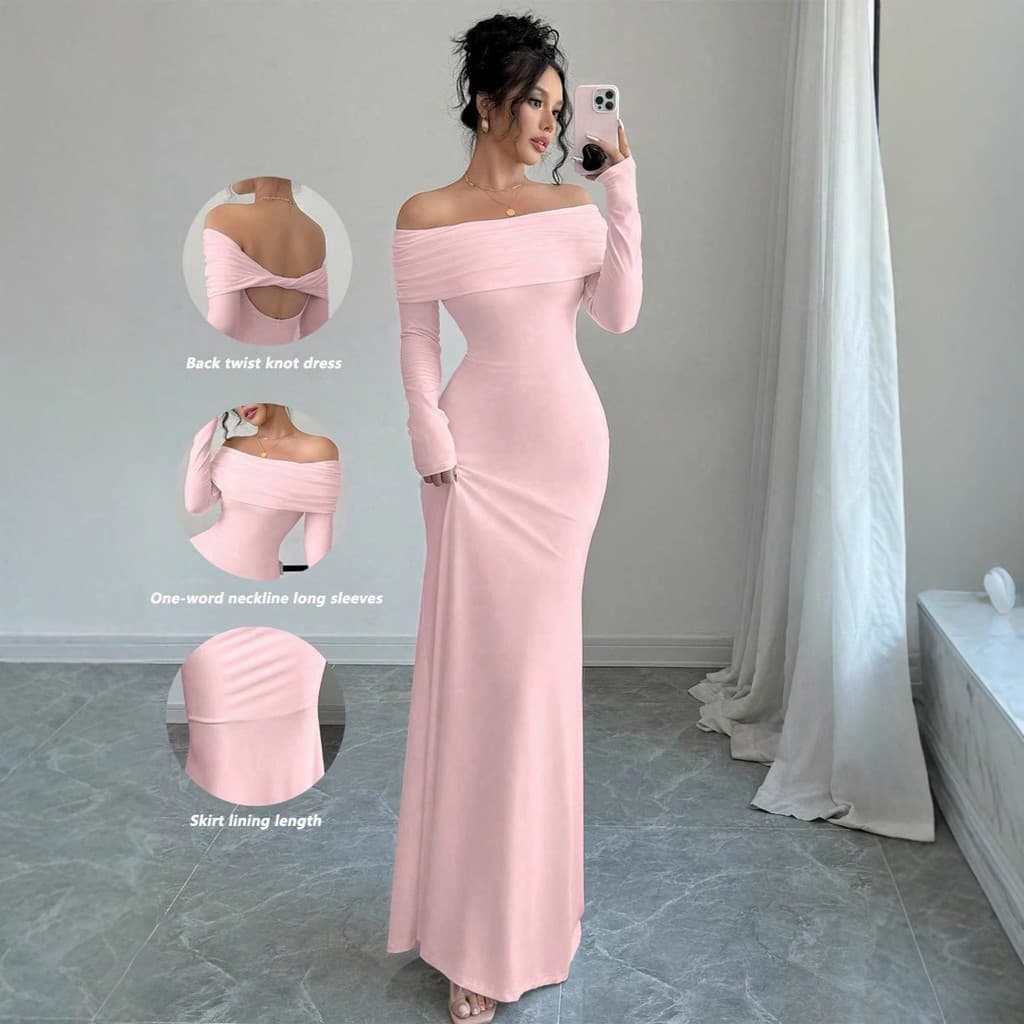 Moda europeia americana 2026 outono estilo elegante temperamento feminino estilo magro gola de uma etapa saia de uma eta