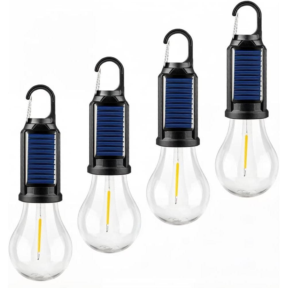 Conjunto de 4 Lanternas LED para Camping Recarregáveis Solarmente, Luzes para Barracas de Camping, Lâmpadas Suspensas co