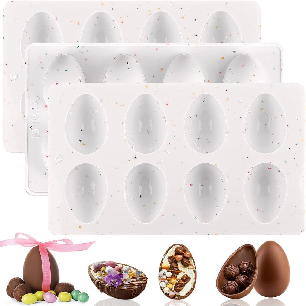 HUAKENER 3 Peças de Moldes de Silicone para Ovos, Forma de Silicone com 8 Cavidades em Forma de Ovo, Molde de Silicone p