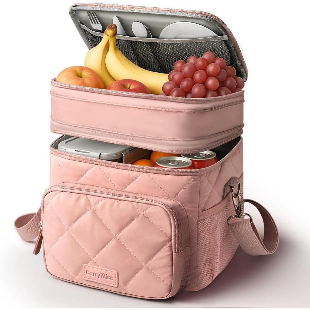 Bolsa Térmica para Almoço Feminina de Dupla Camada, Bolsa Térmica Isolada à Prova d'Água com Fundo Grande para Mulheres,
