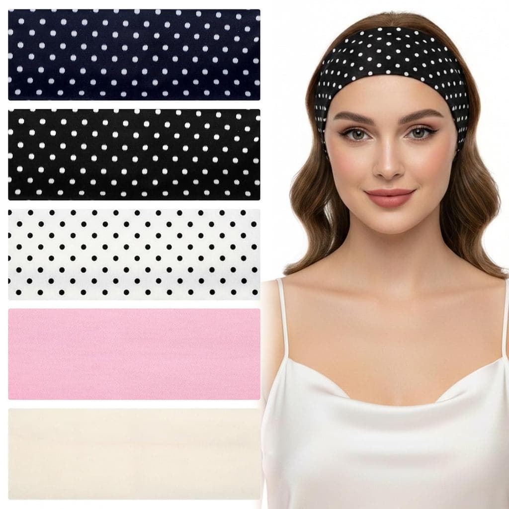5 Faixas de Cabelo Multicoloridas com Bolinhas para Mulheres, Feitas de Tecido de Poliéster Macio e Elástico, Faixas de