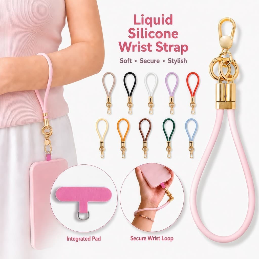 Correia De Pulso Universal De Silicone Líquido Para Telefone , Cordão Curto Ajustável De Mão Anti-Queda Com Fivela De Me