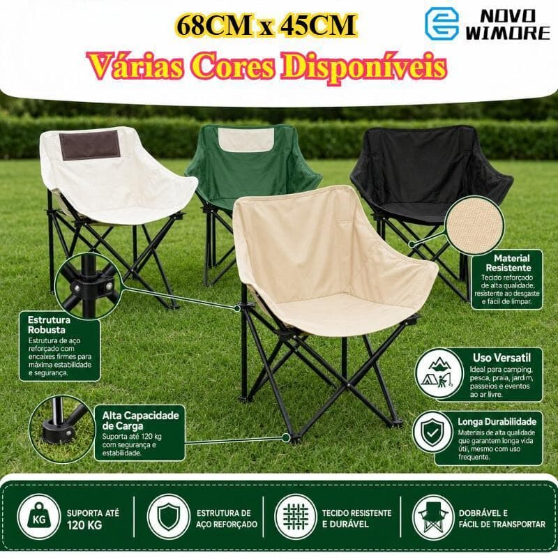 [HWC] Cadeira Lua Dobrável Camping Confortável Larga 68cm Portátil Para Acampamento Piquenique Praia Pesca Jardim