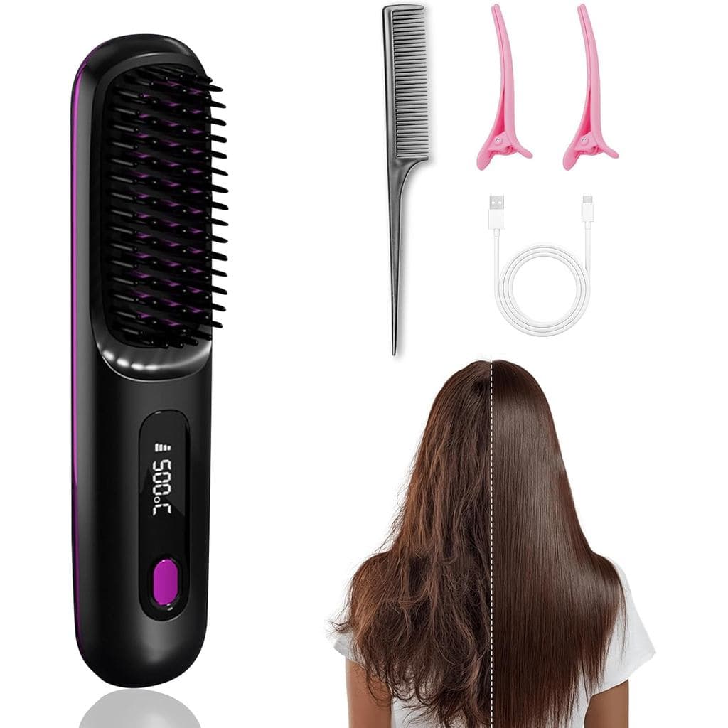 Escova de Estilização para Cabelos Curtos, Escova de Estilização Inteligente, Escova de Cabelo Aquecida com Display LED,