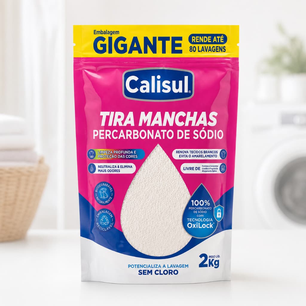 Percarbonato de Sódio Calisul 2kg Puro Granulado Removedor de Manchas para Roupas Brancas e Colorida